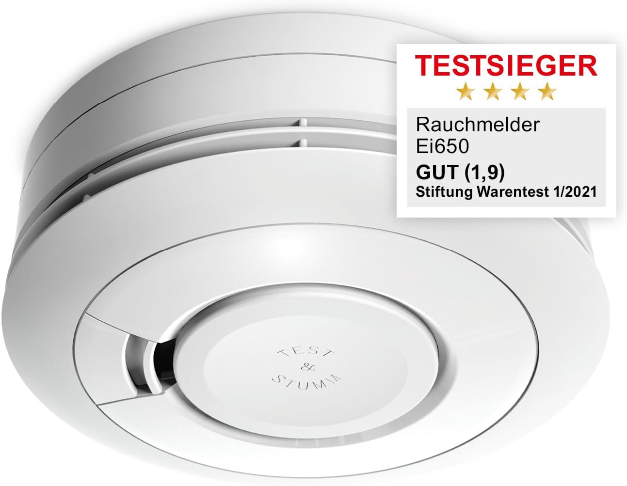 Detalle de Ei650 Rauchwarnmelder im 4er-Set – Stand-Alone mit 10-Jahres-Batterie, Testsieger Stiftung Warentest