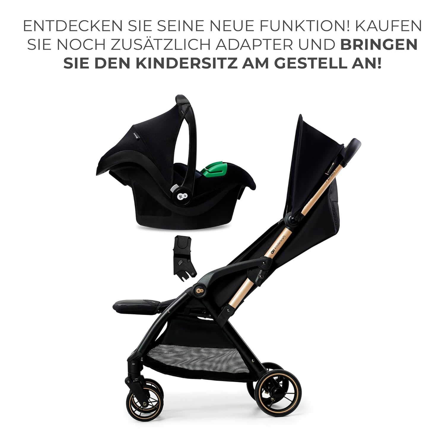 Thumbnail 6 de Kinderkraft APINO Buggy bis 22 kg – Liegebuggy, leichtes Reise-System, Auto-Faltfunktion, Schwarz