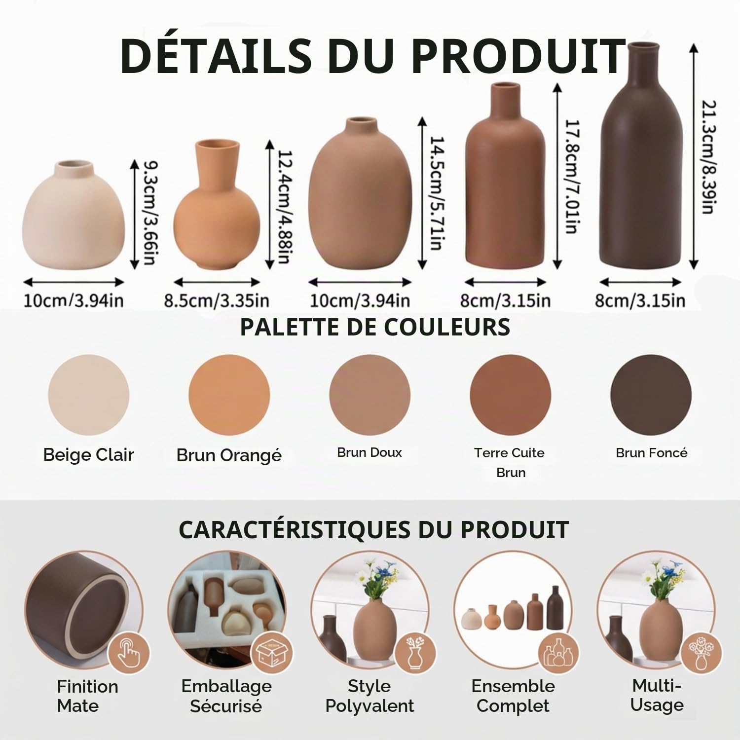 Detalle 2 de OFFASST 013-Ceramic Vase-5P keramische vaasjes, set van 5 in Morandi-kleuren