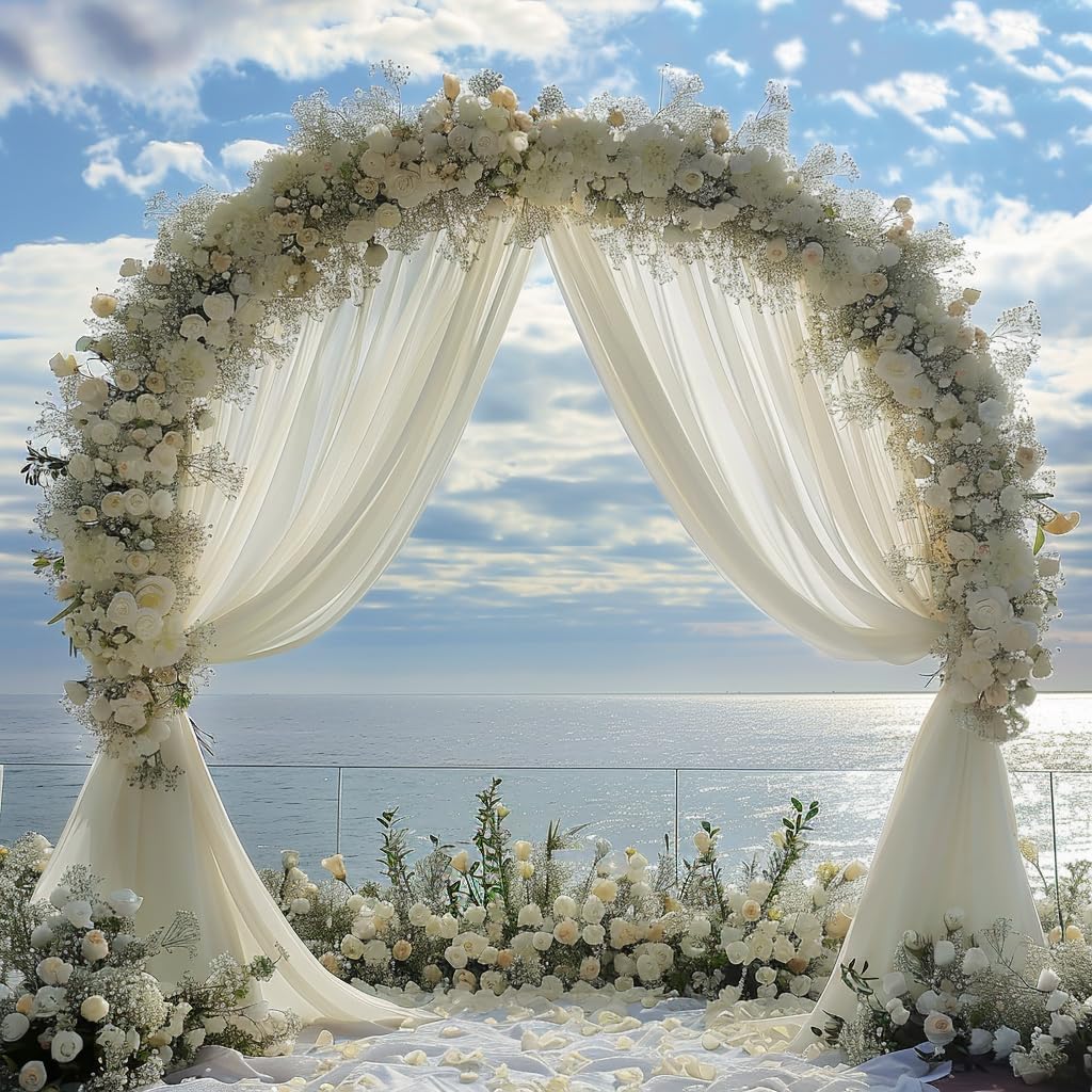 Thumbnail 4 de Xiomot Wedding Arch Draping Fabric - 4 Panels, Ivory Sheer Chiffon Backdrop (28.7" x 20ft)