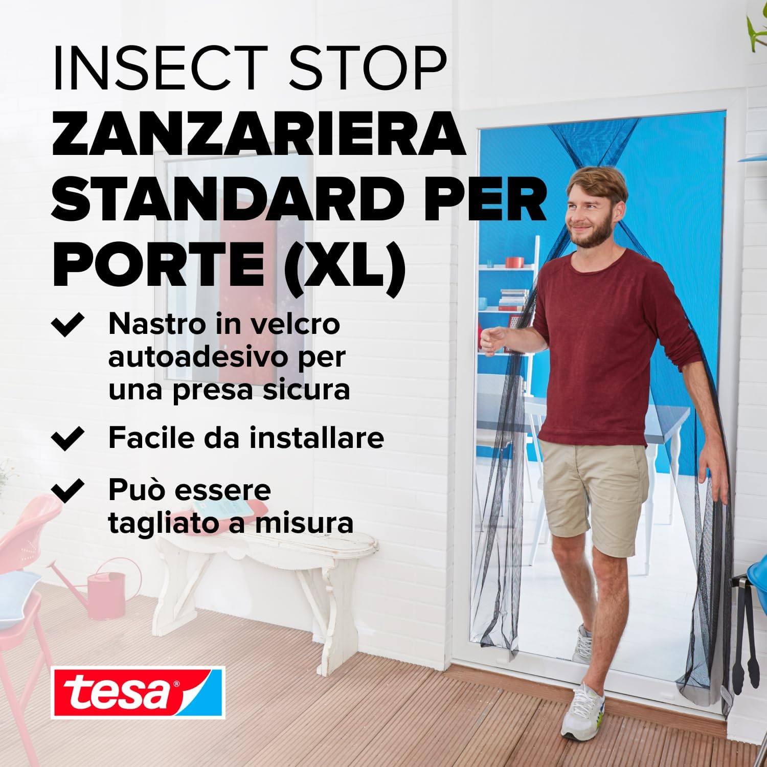 Detalle de tesa INSECT STOP H&L Fly Screen Premium for Doors – Zanzariera porta con nastro a strappo, antracite, 120 x 250 cm