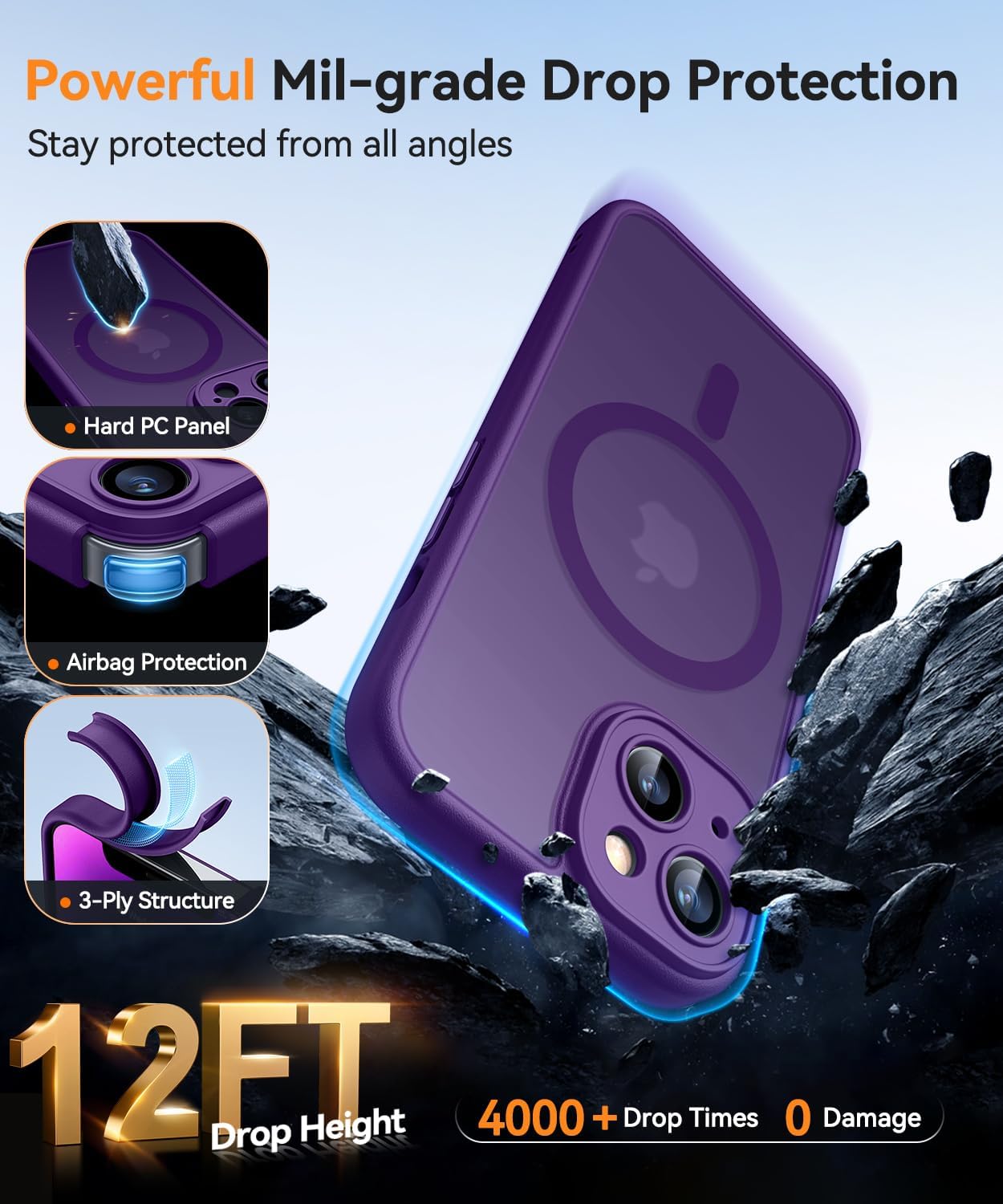 Thumbnail 5 de CANSHN Coque Magnétique pour iPhone 14 (6,1'') – Protection complète de la caméra, finition mate translucide Violet Foncé