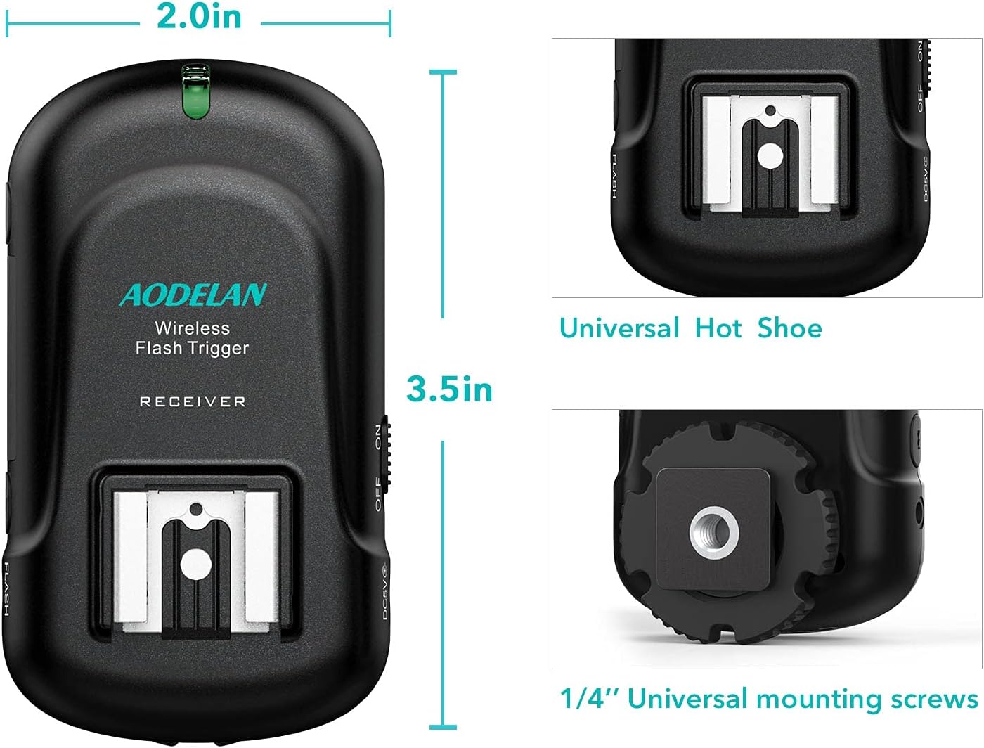 Detalle de AODELAN Blitzauslöser-Empfänger mit Universal-Schuh – zuverlässige kabellose Synchronisation für Canon, Nikon, Olympus, Panasonic, Pentax, Fuji, Samsung und mehr