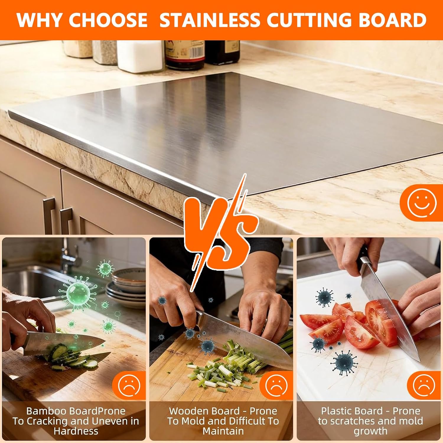 Detalle 2 de Jnfmiler Stainless Steel Cutting Board, Reversible 304 Steel, 40 x 50 cm