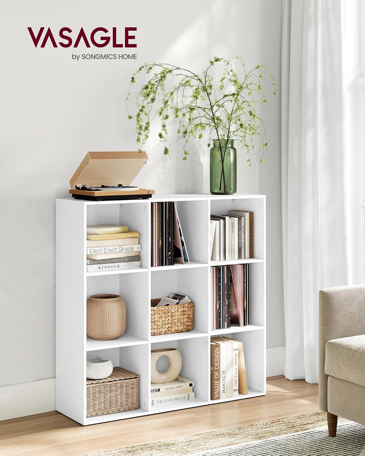 Detalle 2 de VASAGLE LBC177W01 9‑compartment bookcase