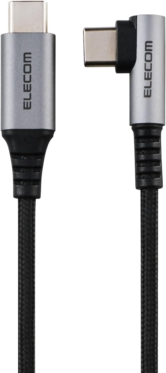Detalle de エレコム MPA-CCECL10BK USB Type-Cケーブル 1m、L字・最大60W PD対応・ナイロンメッシュ