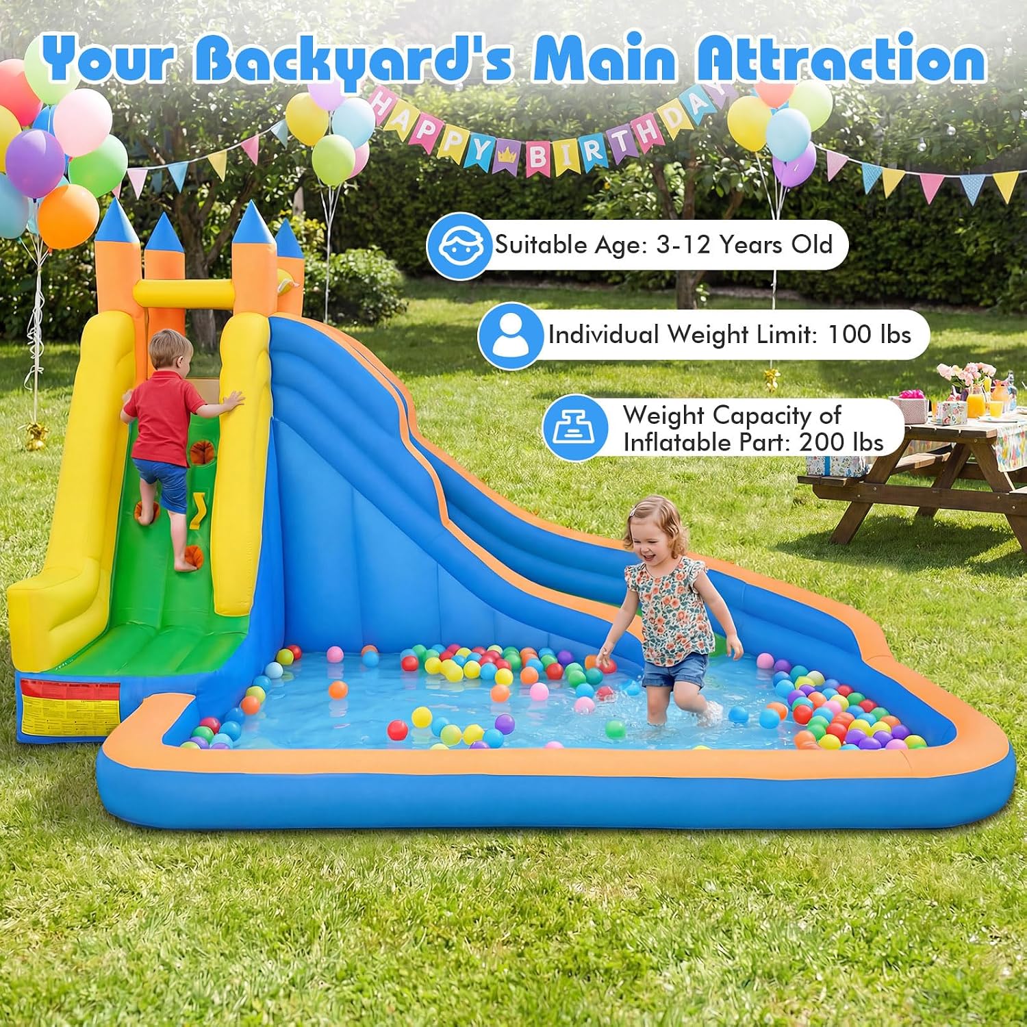 Thumbnail 6 de Costzon Inflatable Water Slide: Giant Backyard Water Park with Climbing Wall and Splash Pool