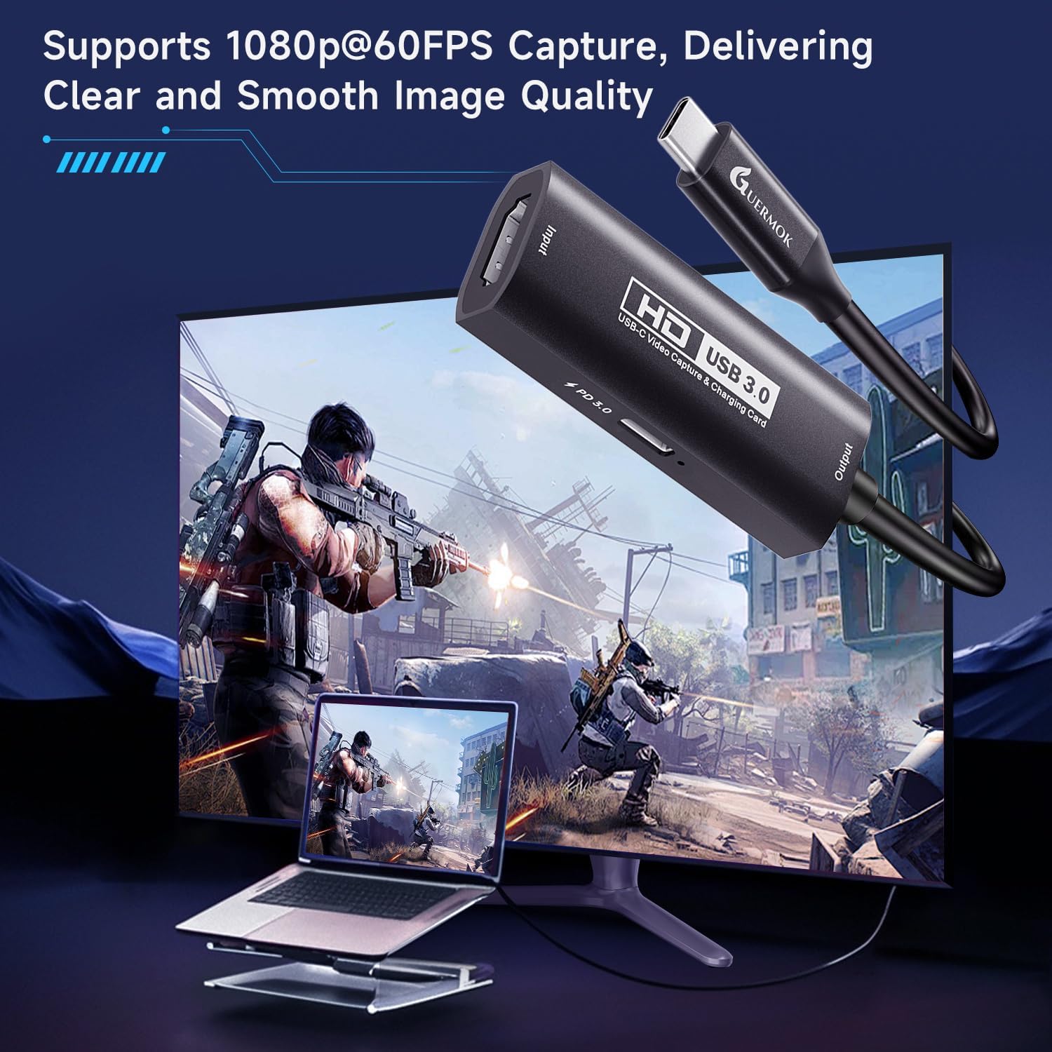 Thumbnail 4 de Guermok USB 3.0 Video Capture Card with PD 100W (HDMI to USB-A/C) for 1080p 60fps streaming