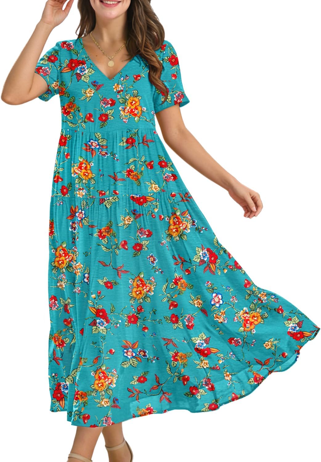 Thumbnail 6 de YESNO Women's Summer Maxi Dress with Pockets – Floral Boho V-Neck Swing Dress