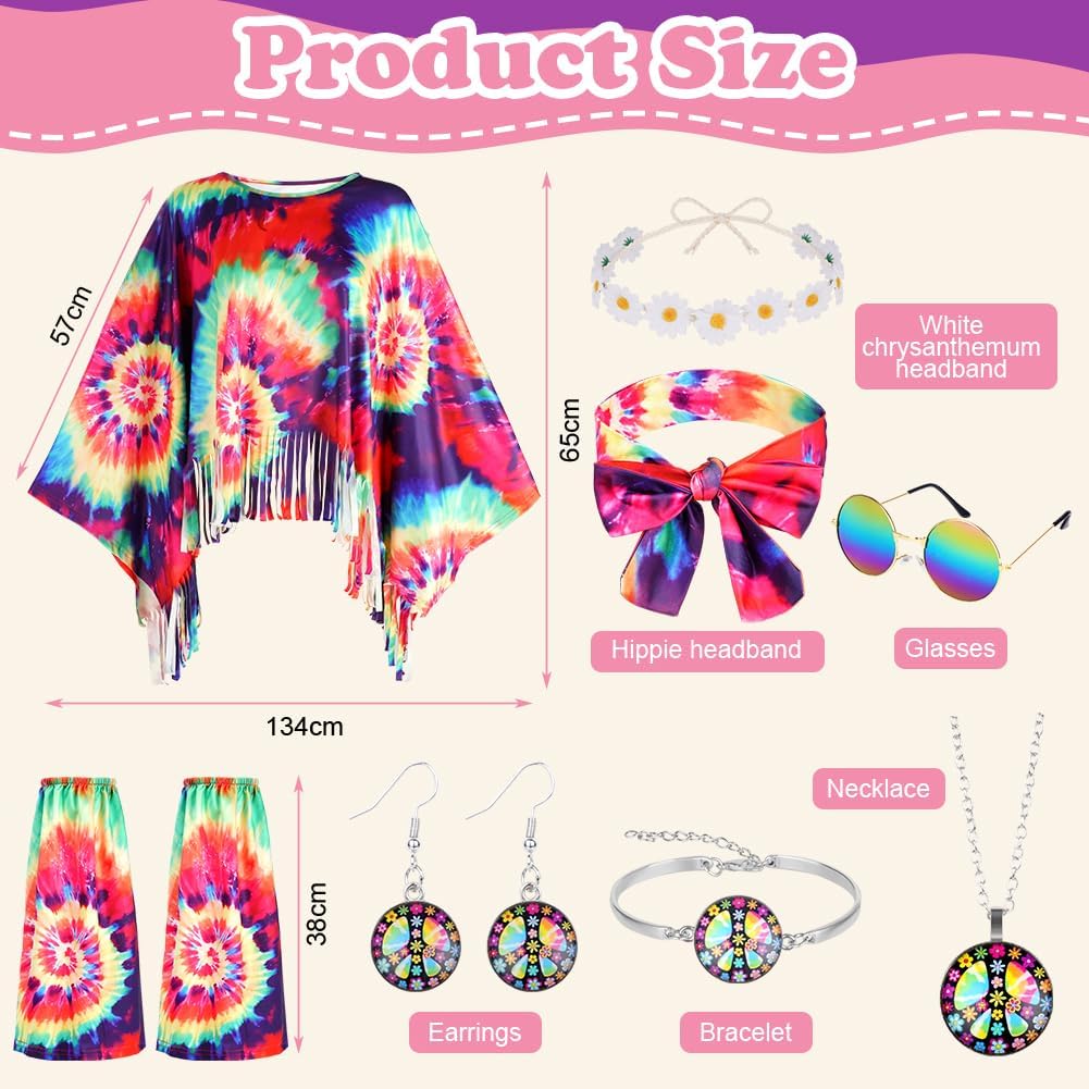 Thumbnail 1 de AOOWU Hippie Kostüm Damen Set – 9-teiliges Retro-Outfit der 60er/70er Jahre