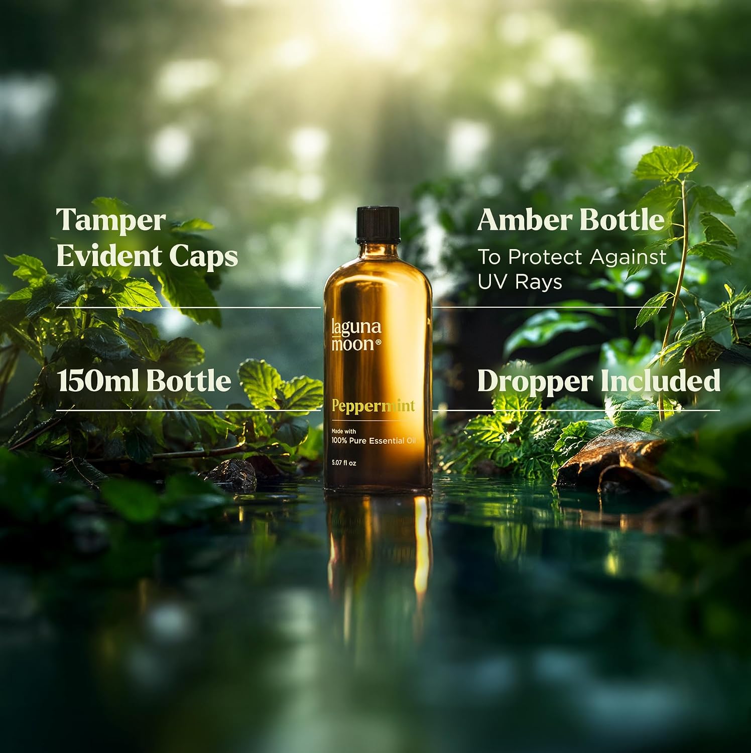 Detalle de Lagunamoon Peppermint Oil – 150mL Pure Essential Oil for Diffusers, Aromatherapy & DIY Scents