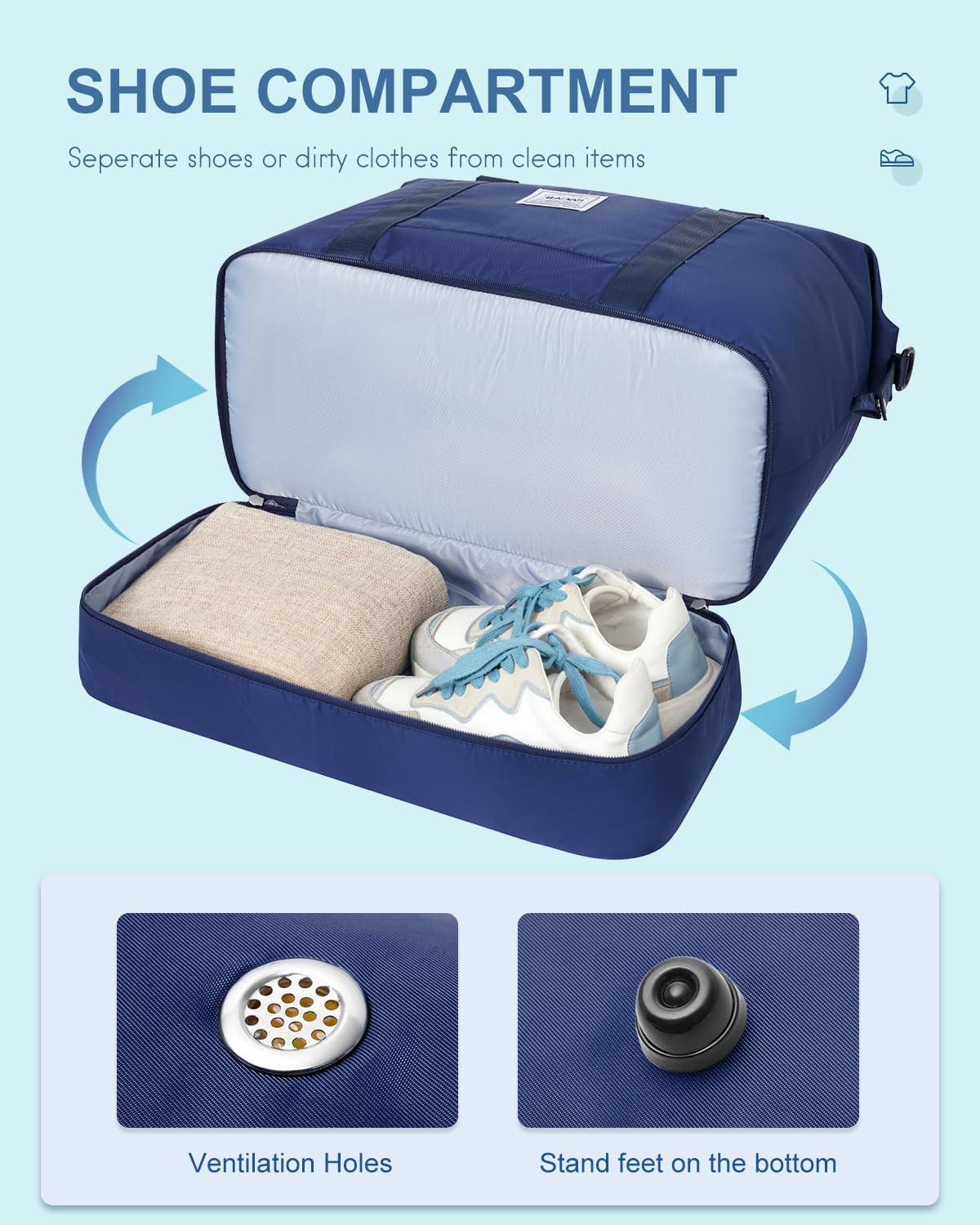 Thumbnail 3 de BAGAIL Travel Duffel Bag with Extra Bottom Storage: Wet/Dry Separation, Separate Toiletry Bag & Versatile Weekender