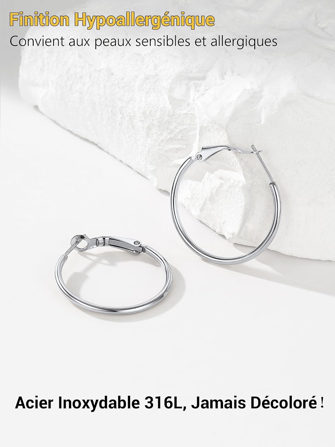 Thumbnail 2 de PROSTEEL Créoles femme en acier inoxydable 316L à grands anneaux (30 mm)