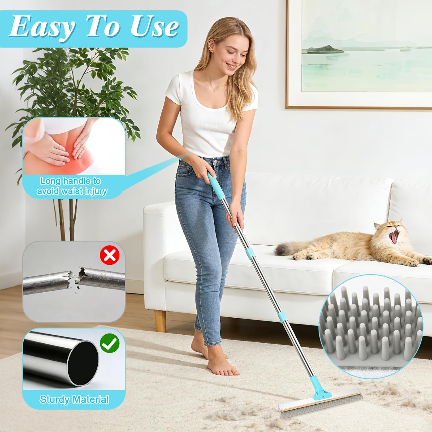 Thumbnail 4 de 4 in 1 Carpet Rake for Pet Hair Removal – Reusable Glove Kit for Dog and Cat Fur