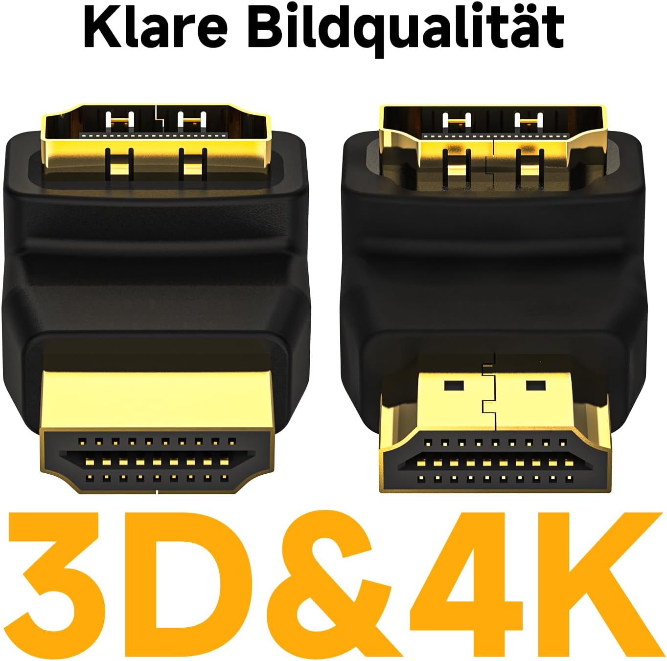 Detalle de VCE HDMI Winkelstecker 4K – 2er-Set: 90° & 270° HDMI Winkeladapter mit vergoldeten Kontakten