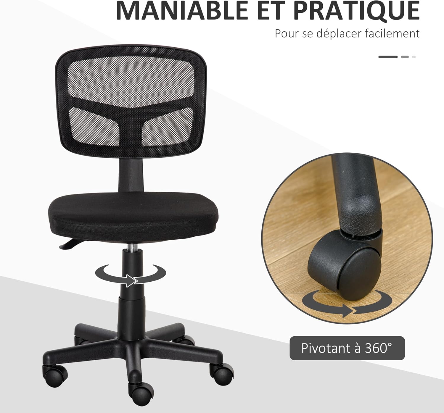Thumbnail 5 de Vinsetto Chaise bureau sans accoudoirs 40–52 cm