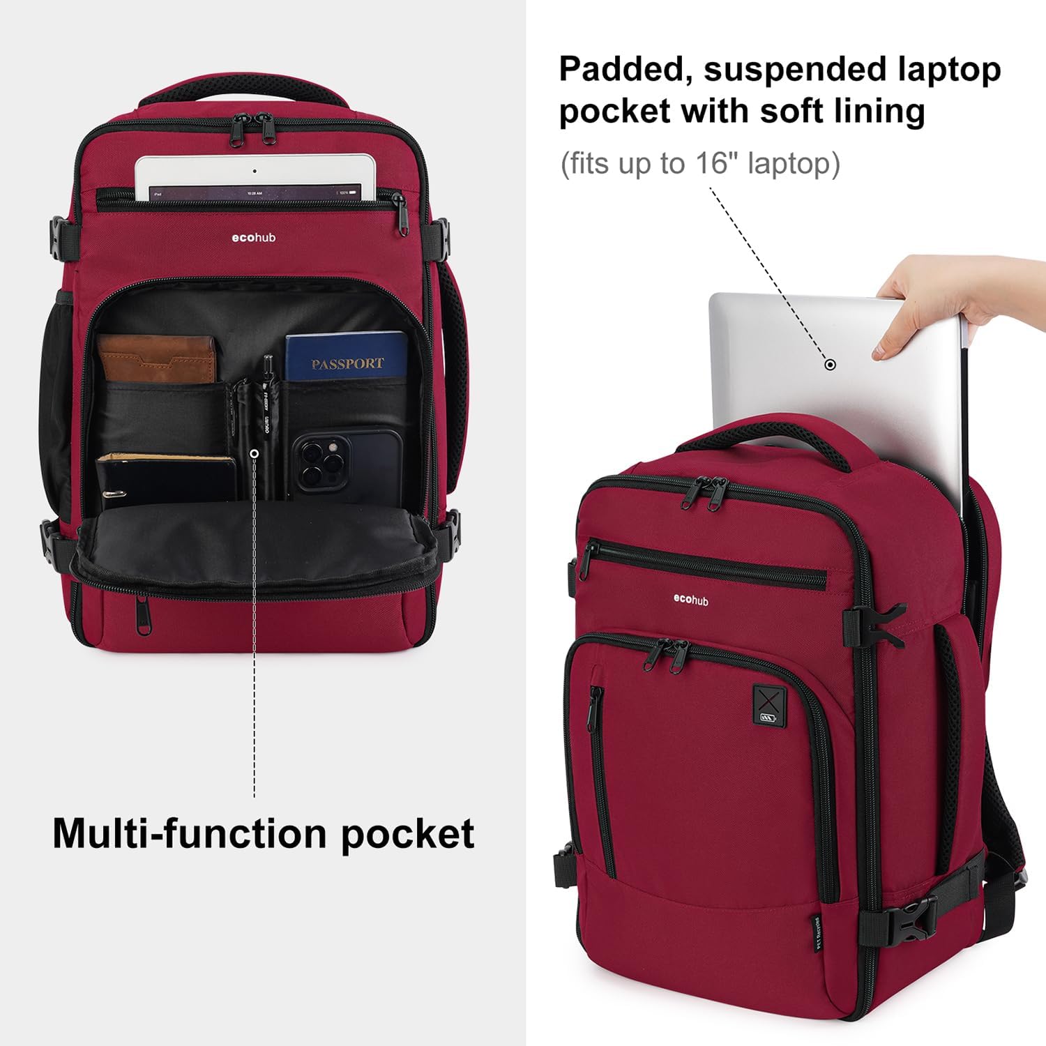 Thumbnail 6 de ECOHUB Rucksack 40x20x25 cm für Ryanair Handgepäck (20 l) – wasserdichte PET-Recycling-Backpack