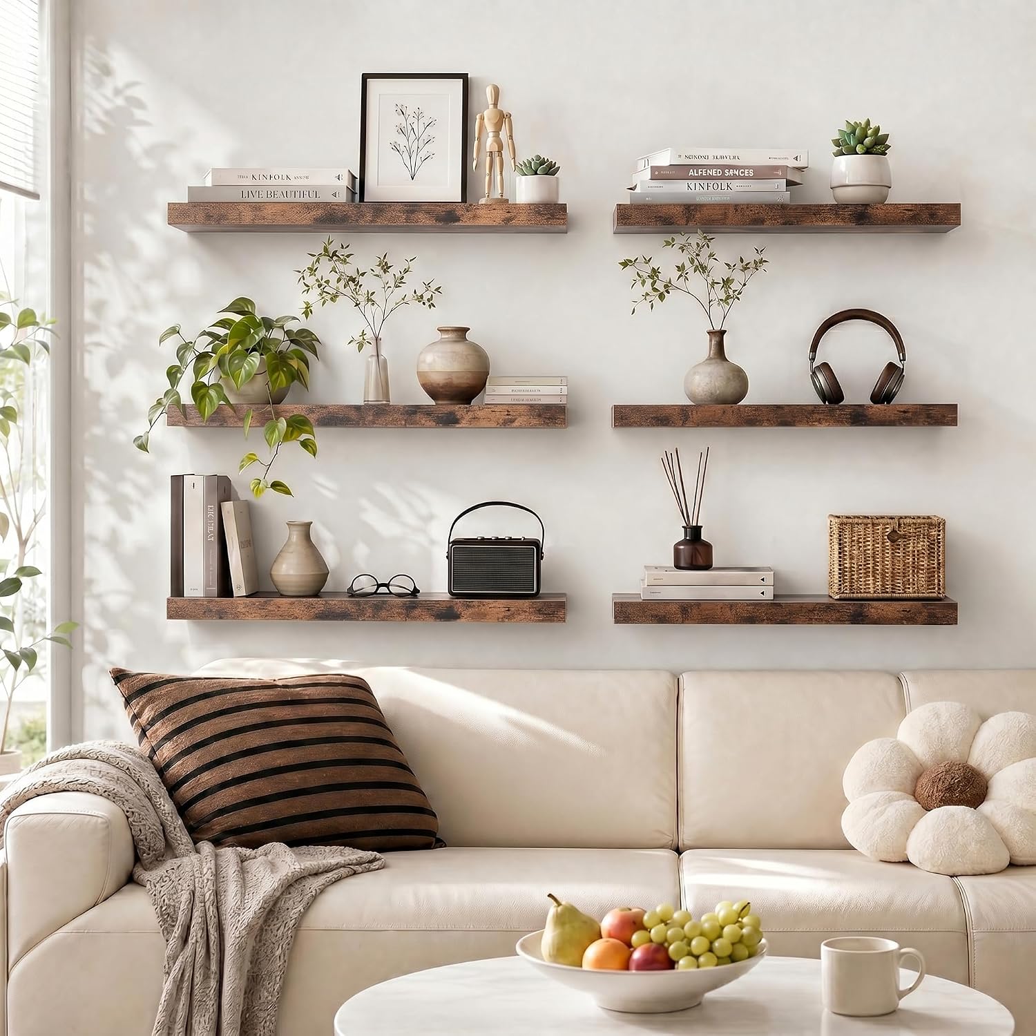 Thumbnail 6 de Heimlove Floating Shelves for Wall, Set of 2, 24-Inch Rustic Brown