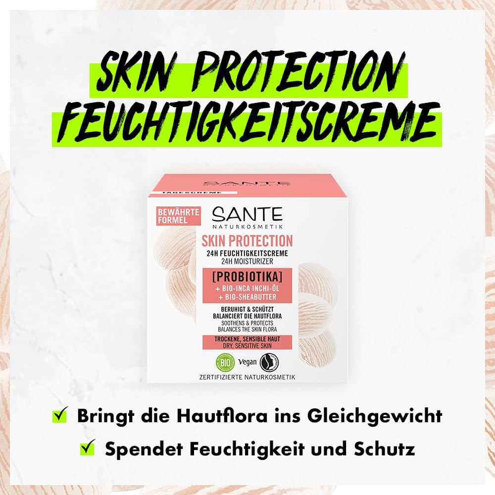 Thumbnail 2 de SANTE Naturkosmetik Skin Protection 24h crema viso idratante con probiotici e olio di Inchi, burro di karité biologico 50 ml