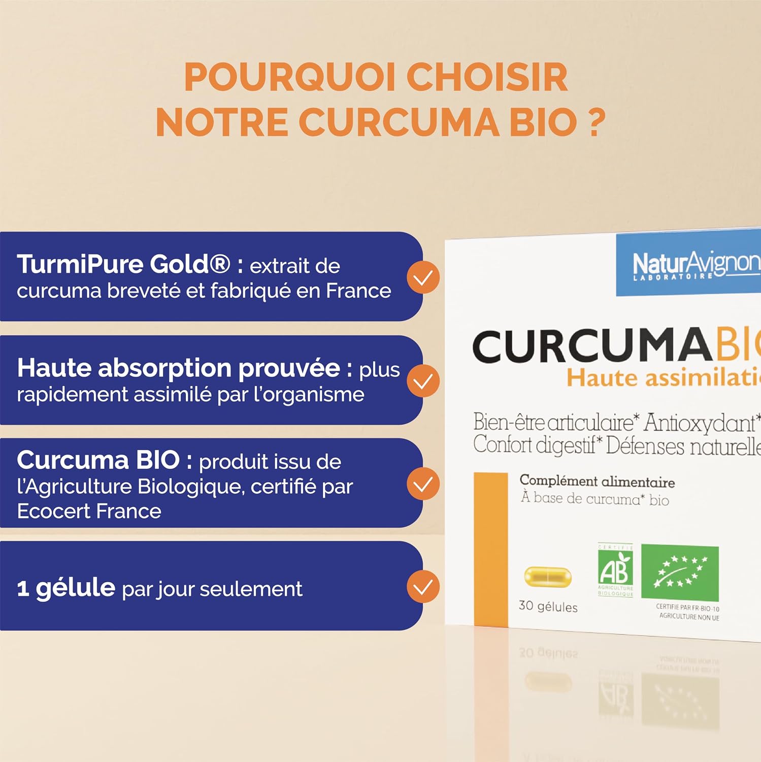 Detalle de NaturAvignon Curcuma BIO breveté 30 gélules
