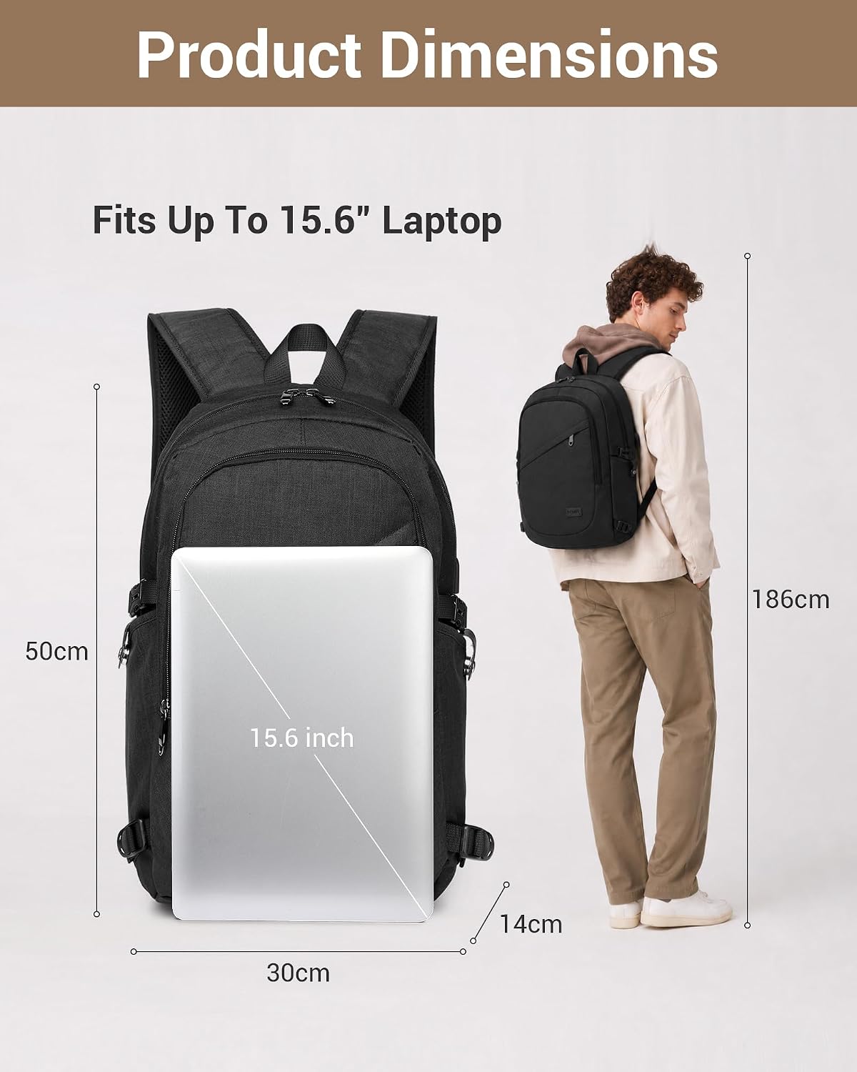 Detalle de Kono Laptop Backpack: 15.6 Inch Bag with USB Port and Anti-Theft Security