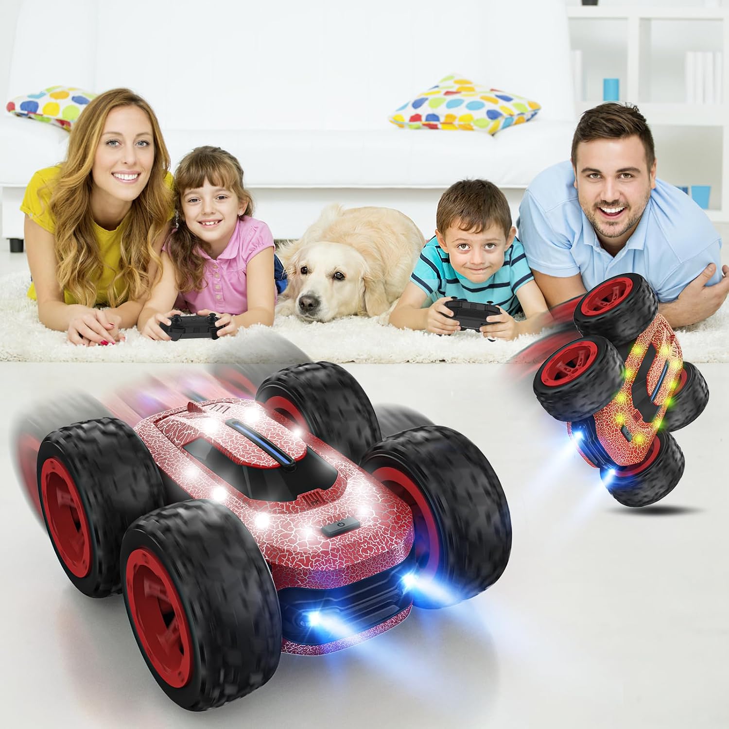 Detalle de Vrxeqi NO.1810 4x4-stuntwagen met ledverlichting en 360°-rotaties