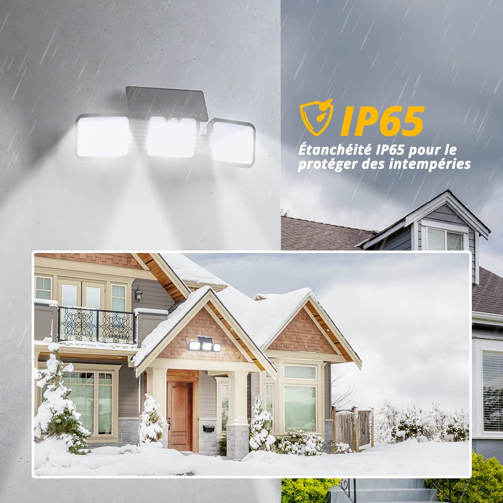 Detalle 2 de OUSFOT Lampe Solaire Extérieure à 3 Têtes avec 180 LED et Détecteur de Mouvement – IP65
