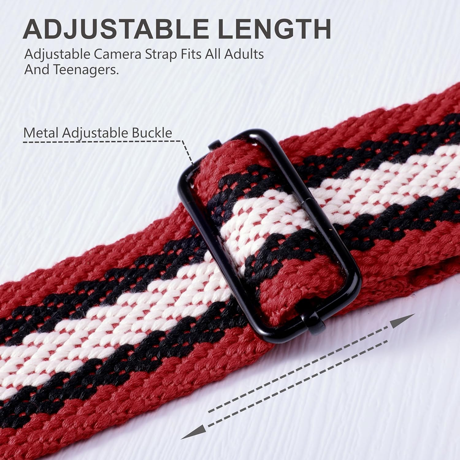 Detalle de Padwa Lifestyle Stripes Adjustable Camera Strap with Quick Release Clip – 2" Full Grain Leather Head, Soft Cotton Rope Weave