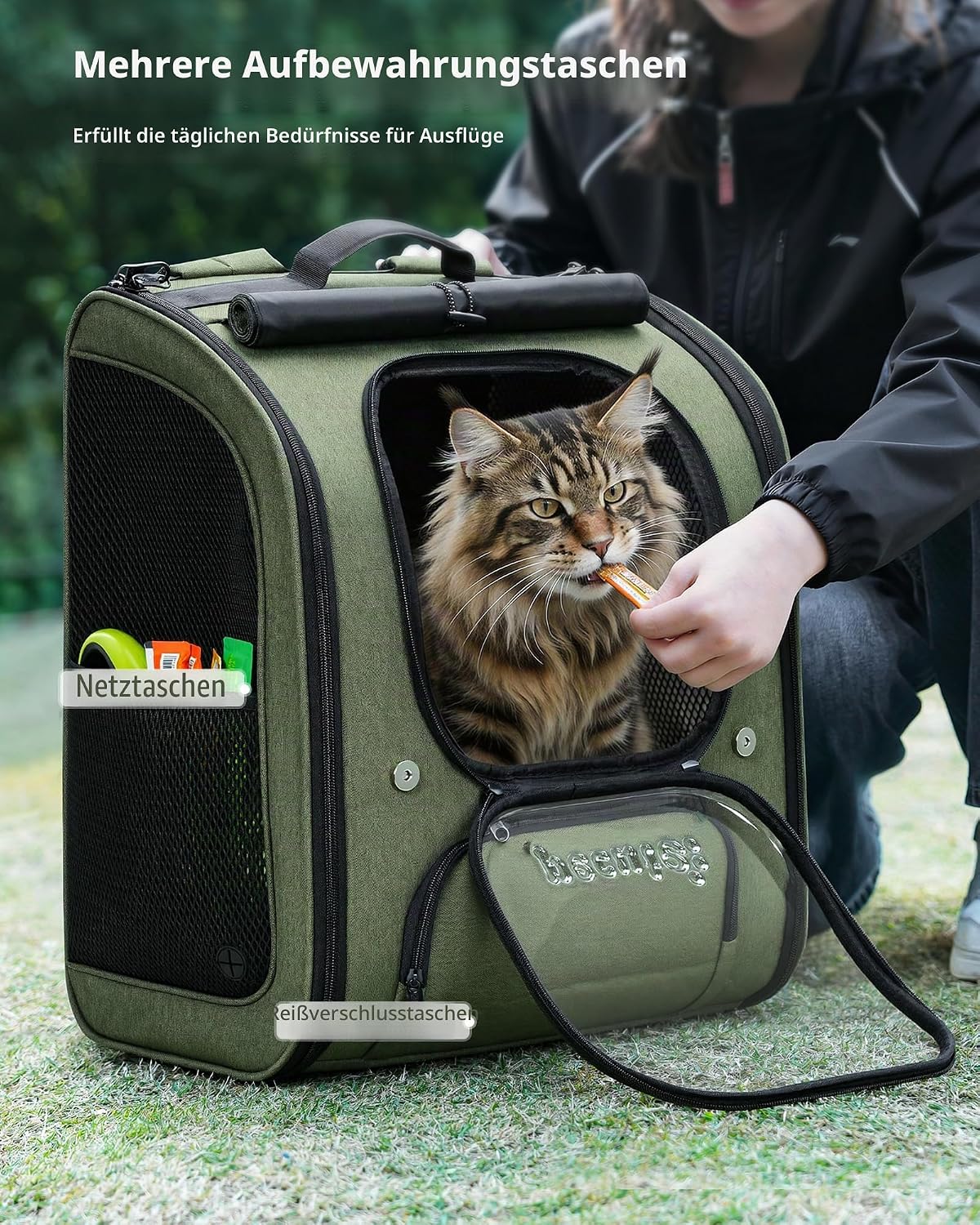 Thumbnail 6 de Pecute Katzenrucksack XXL Grün – Geräumig, ergonomisch und outdoor-tauglich