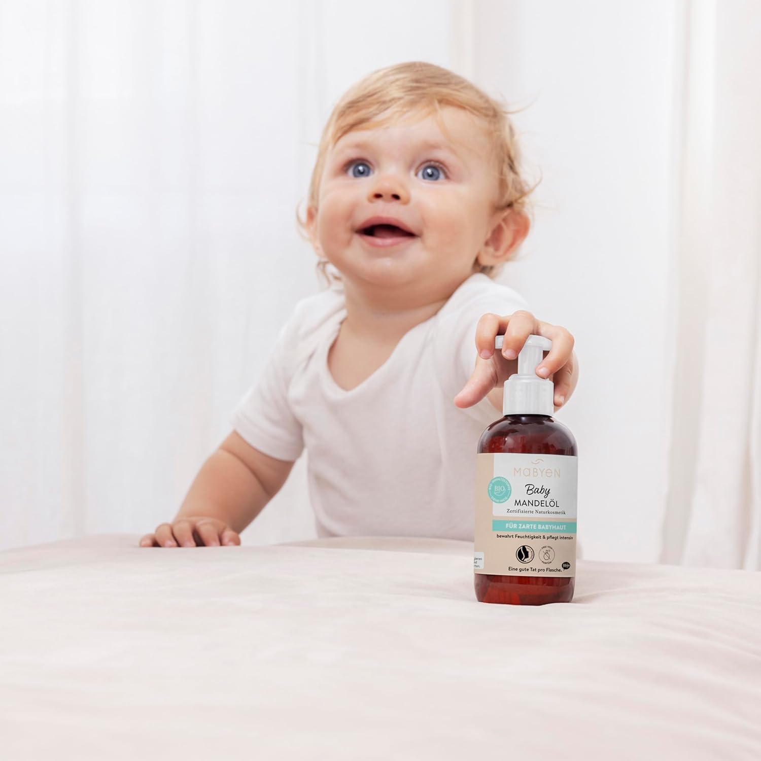 Detalle de MABYEN Olio di Mandorle Bio per Bambini 200 ml – Vegano, Senza Profumo, olio da massaggio