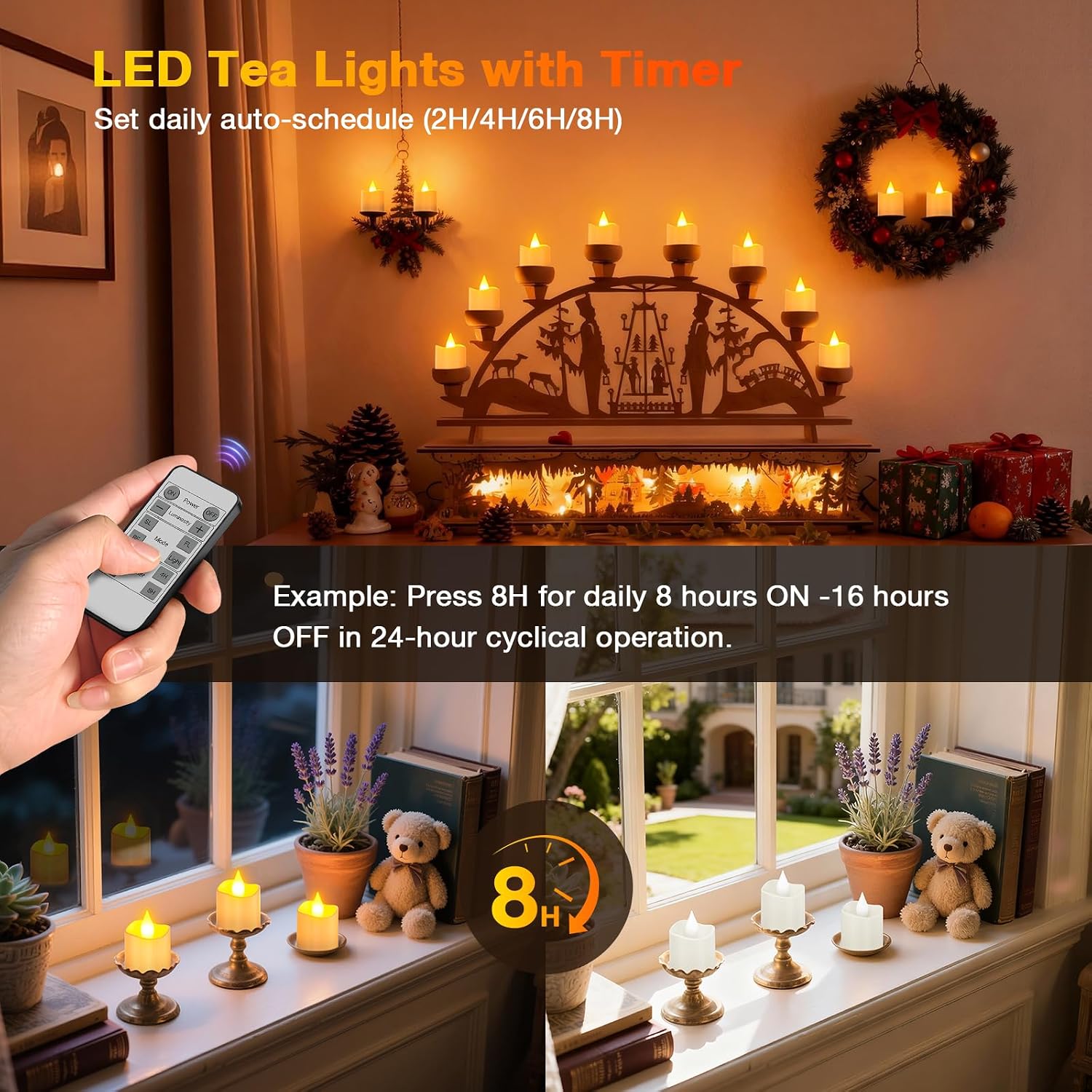 Thumbnail 3 de Yme LC003RS oplaadbare led-theelichtjes, 12 stuks met timer en afstandsbediening