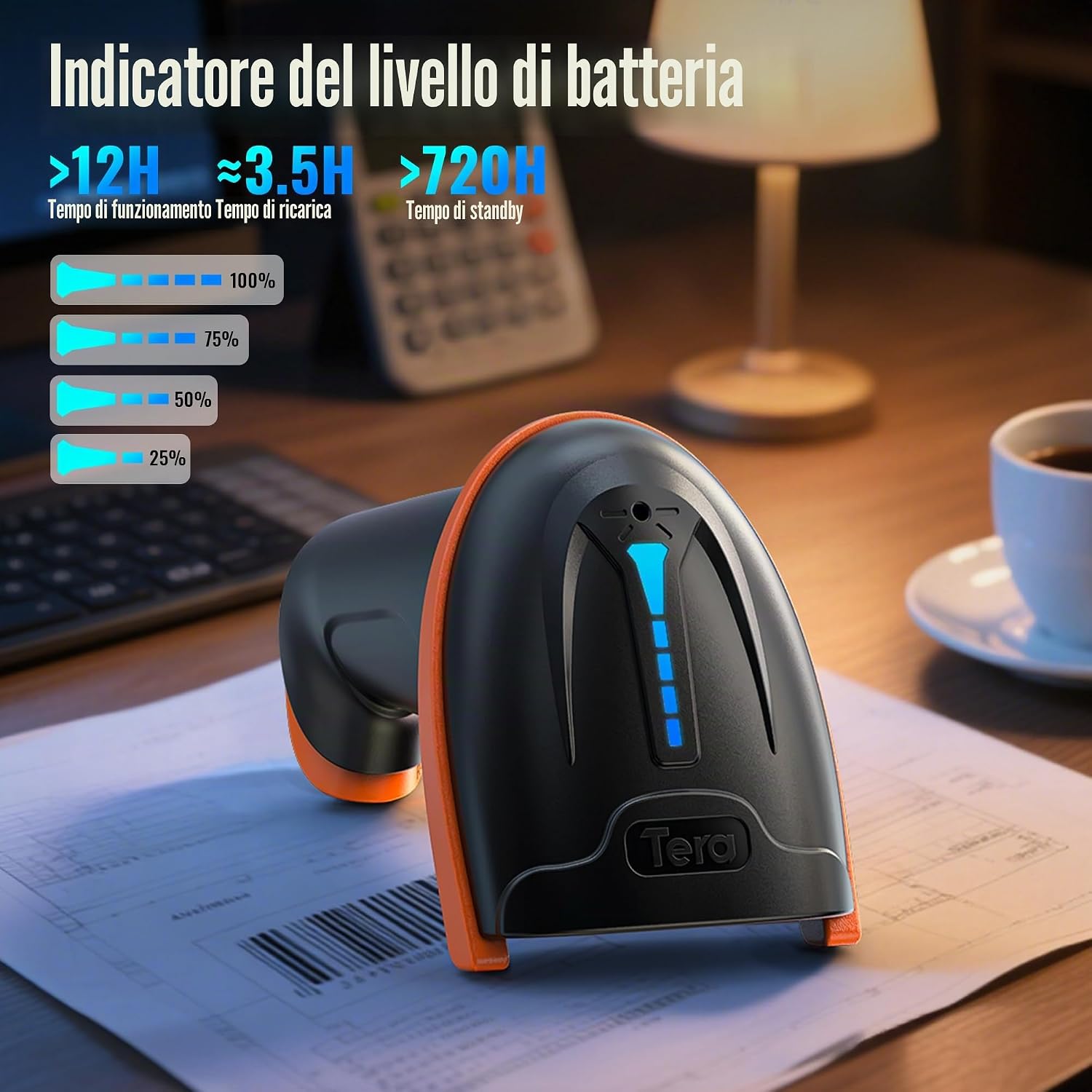 Detalle 2 de Tera 2D QR lettore di codici a barre wireless USB-Cablato 1D/2D con batteria 2000 mAh