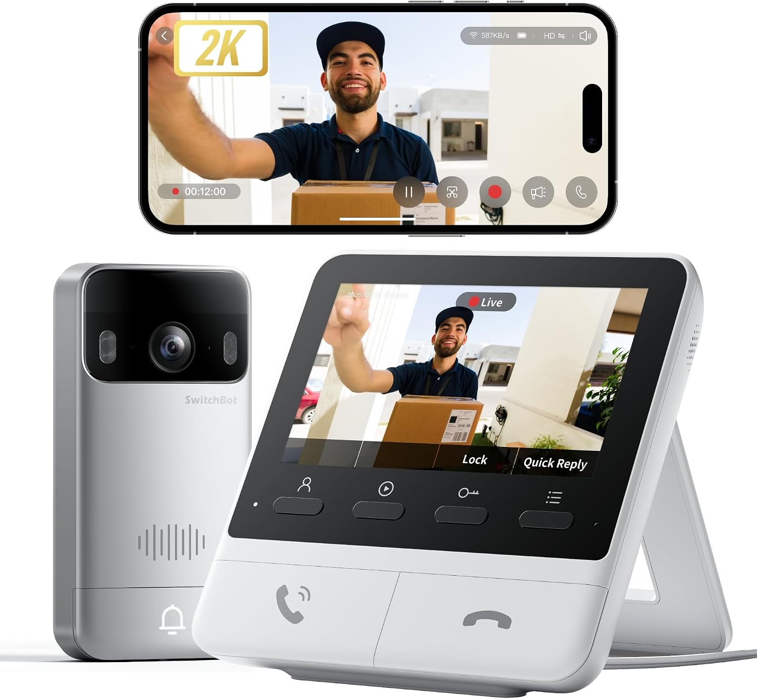 Detalle de SwitchBot Sonnette sans Fil avec Camera 2K et Écran 4,3'' – Visiophone Intelligent