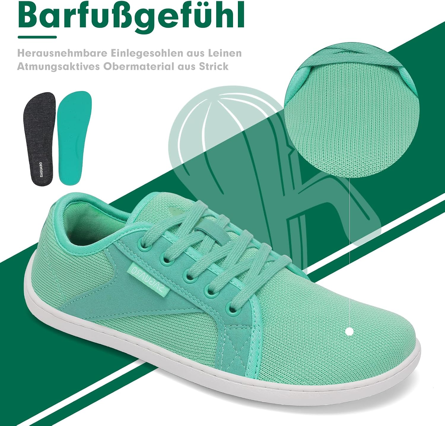 Detalle de SAGUARO Unisex Barfußschuhe aus Strick mit breiter Zehenbox und Zero-Drop Sohle „Luck I“
