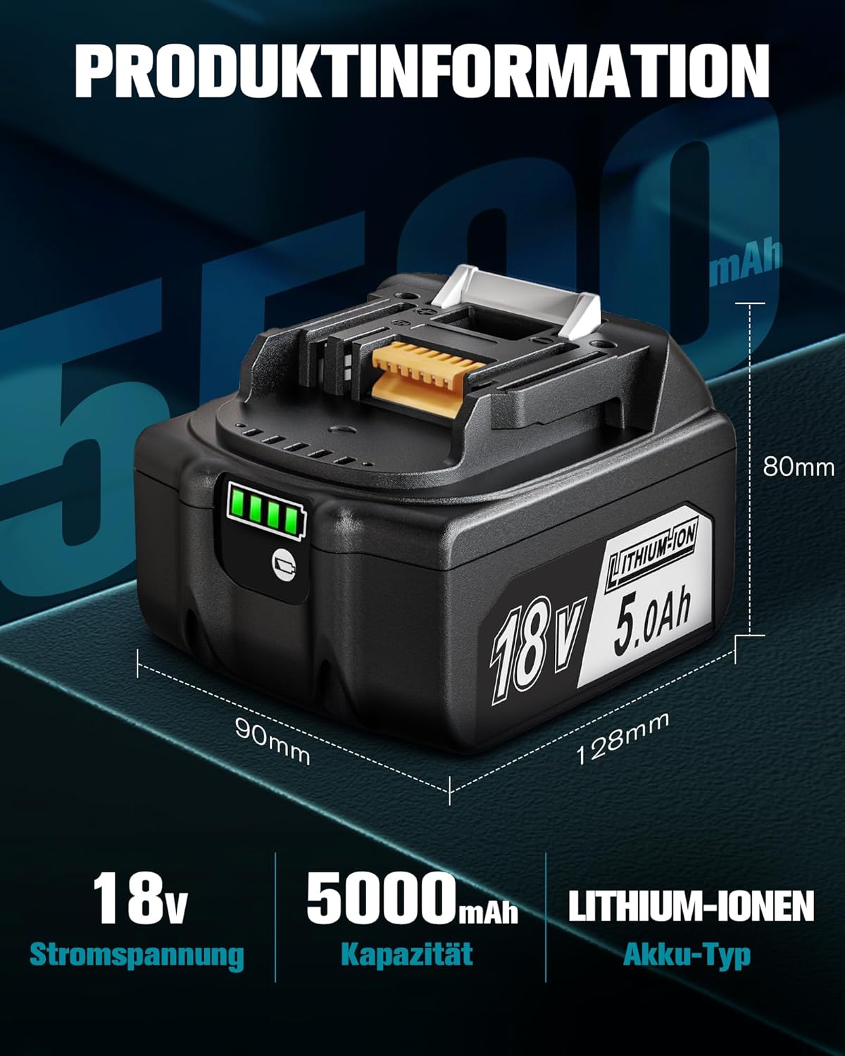 Detalle 2 de Quantrex 18V 5,0Ah batteria di ricambio per utensili cordless