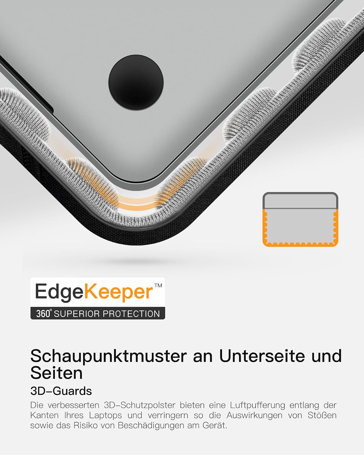 Detalle de Inateck 360° Schutz Laptop-Hülle für 13-Zoll (u. a. MacBook Air/Pro, A-Modelle) – Großvolumen-Sleeve