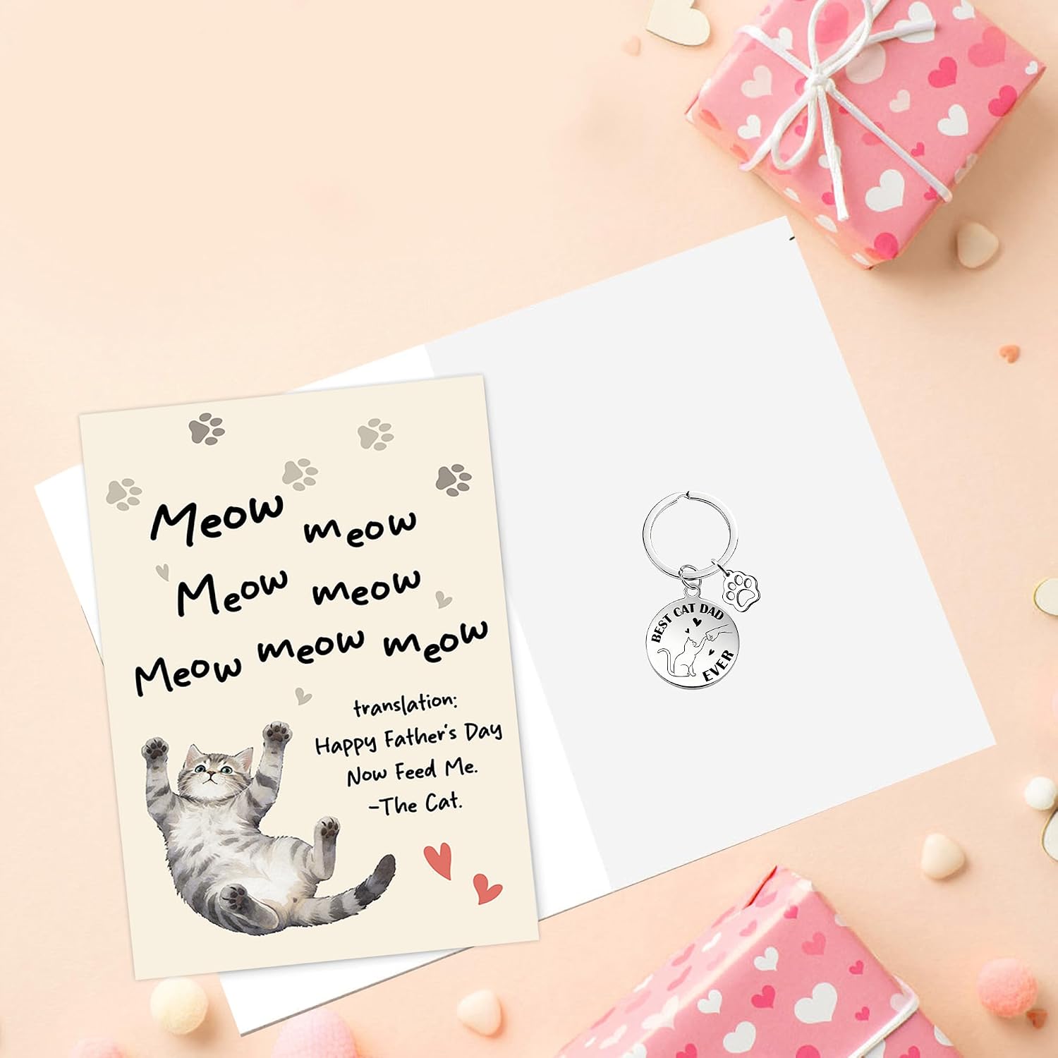 Detalle de Cat Dad Fathers Day Card with Keychain and Envelope – A Cute, Practical Gift from Cat to Dad