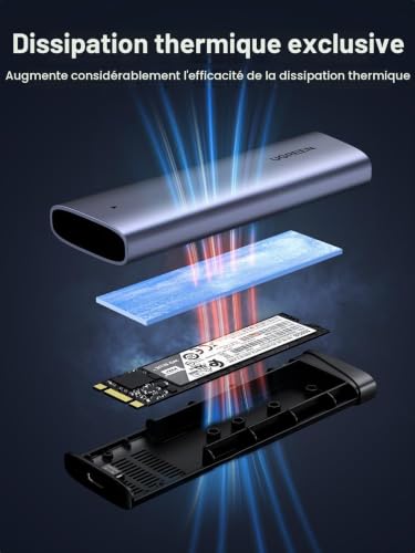 Detalle 1 de UGREEN Boîtier SSD M.2 NVMe PCIe 10 Gbit/s en aluminium, USB 3.2 Gen 2