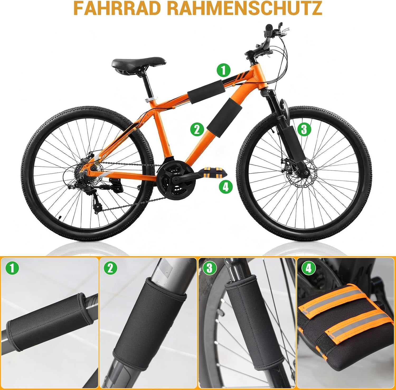 Detalle de CLOPAE Rahmenschutz Fahrrad Set – 4 Rahmenschützer (S/M/L) + 2 Pedalschützer, für 5–28 cm Rahmenumfänge, inkl. Reflektoren