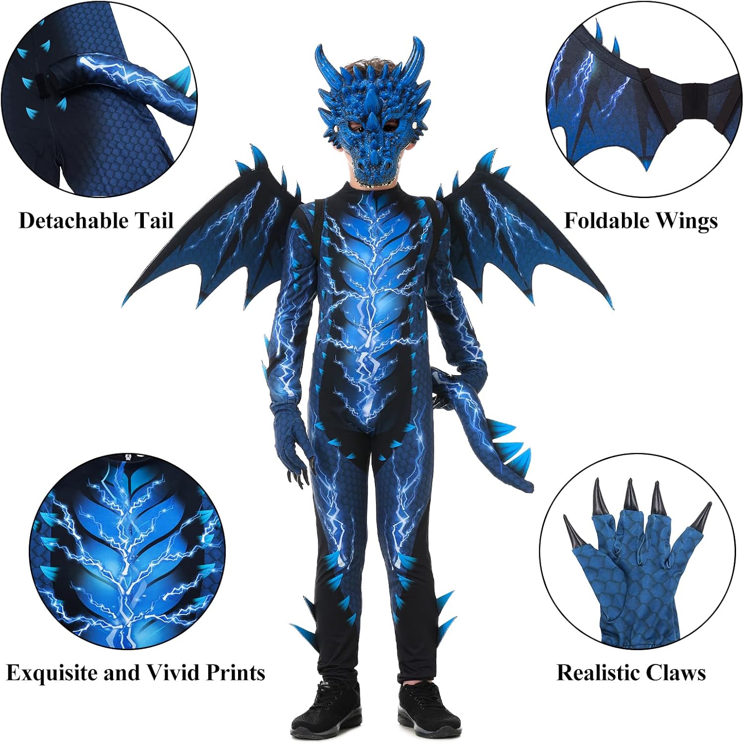 Detalle de aicoaub Kids Dragon Costume with Lightning Wings, Mask and Detachable Tail