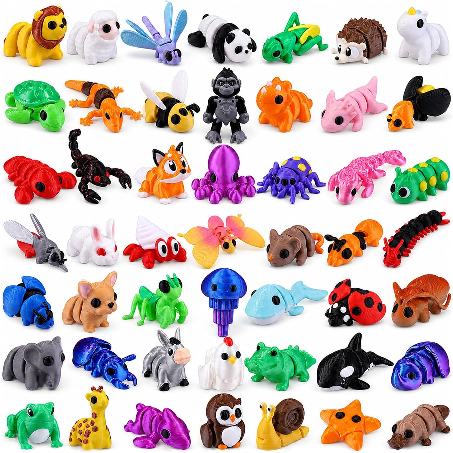 Detalle de XIMISHOP 50‑Piece Mini 3D Printed Animals with Movable Joints