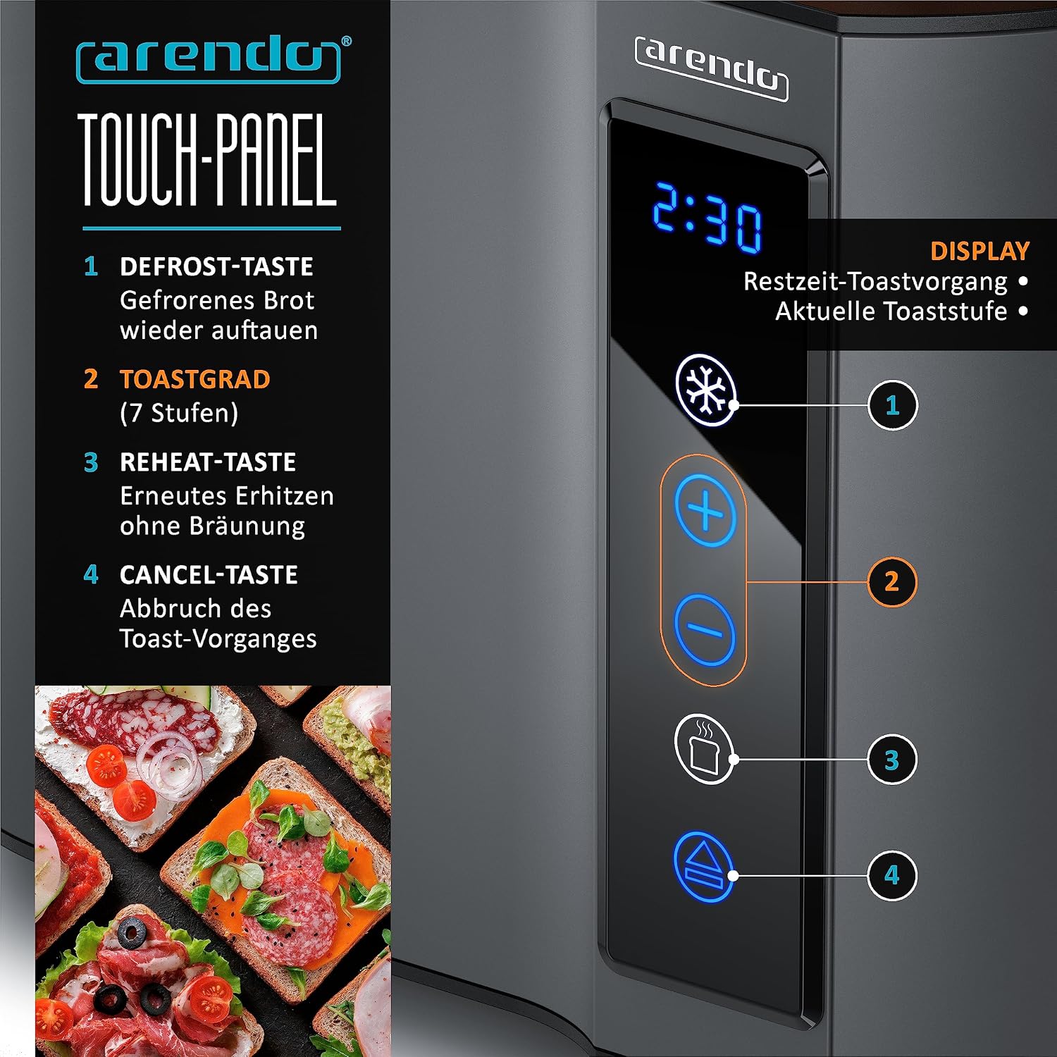 Thumbnail 2 de Arendo Touch Toaster 800 W mit Touchpanel