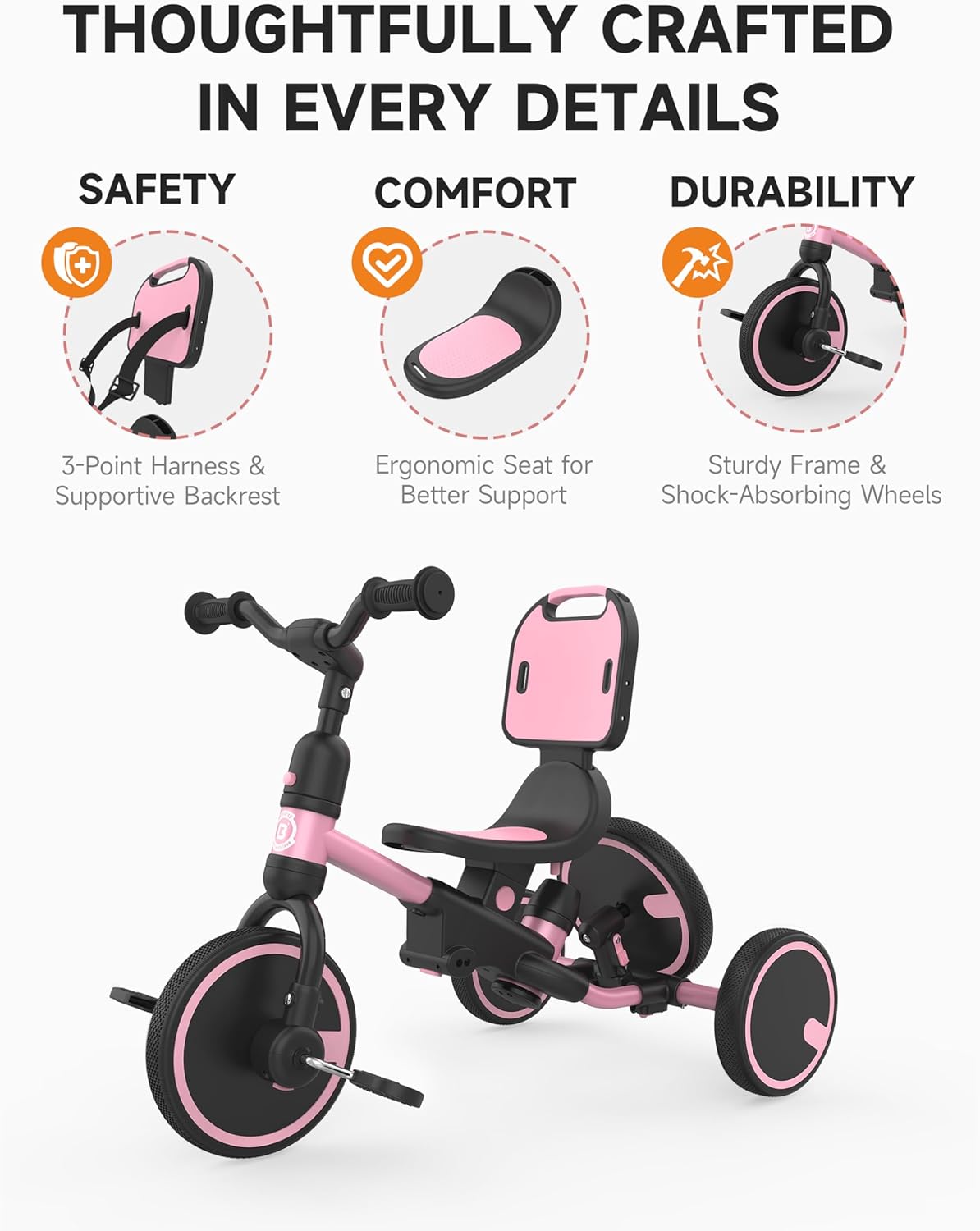 Thumbnail 3 de Besrey 5-in-1 Toddler Tricycle with Push Handle — Grow with Me 1-3 Years