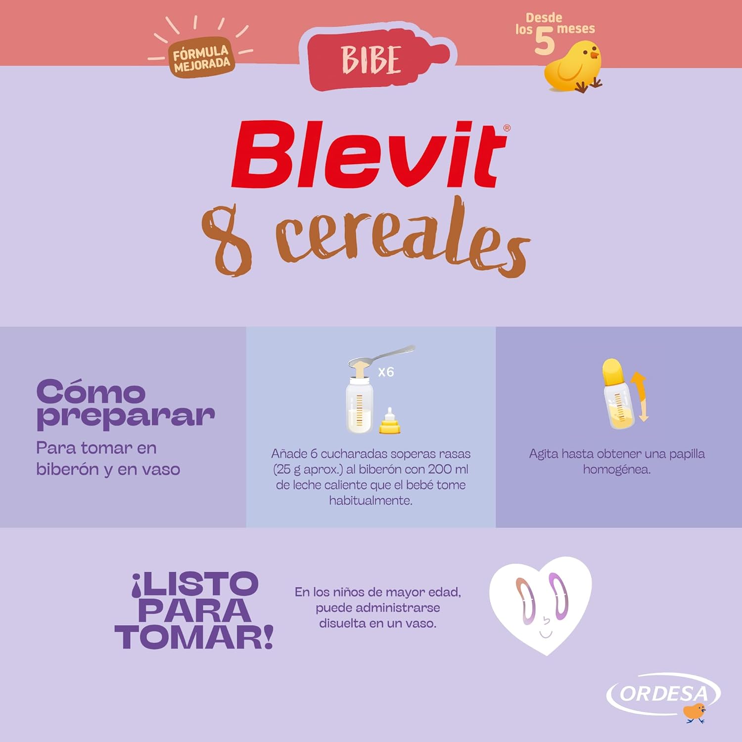 Detalle de Blevit Bibe 8 Cereales (500 g) – Papilla de 8 cereales desde los 5 meses con 14 vitaminas y minerales