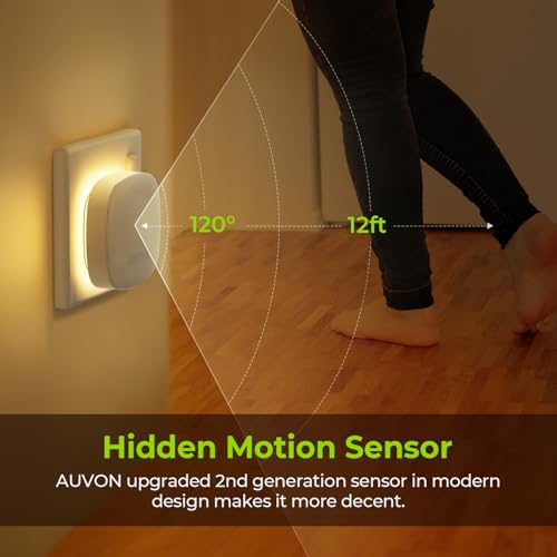 Detalle de AUVON Plug-in LED Backlit Night Light 2-Pack with Motion and Dusk-to-Dawn Sensor