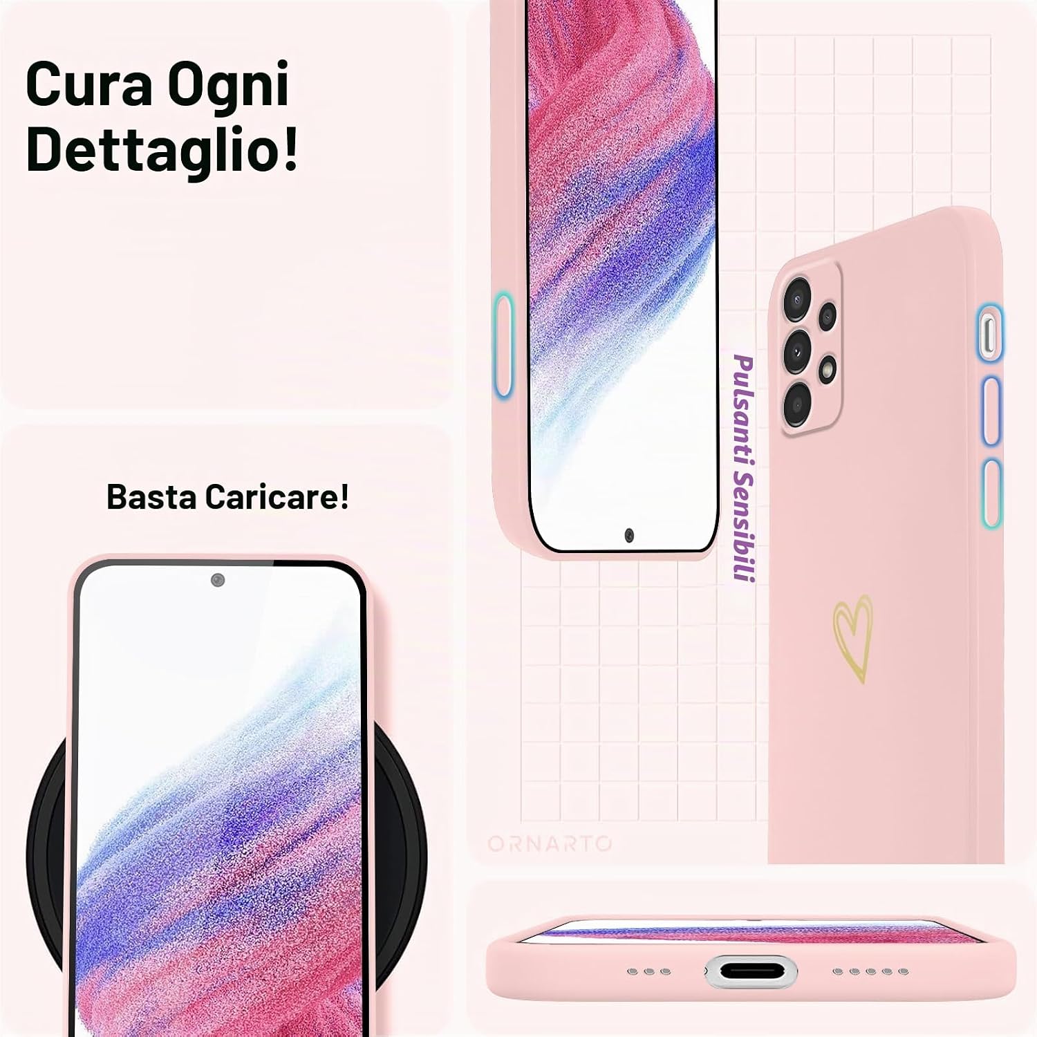 Thumbnail 2 de Oelrstfe Cover per Samsung Galaxy A53 5G con Cordino: custodia morbida, design a cuore e ciondolo regolabile