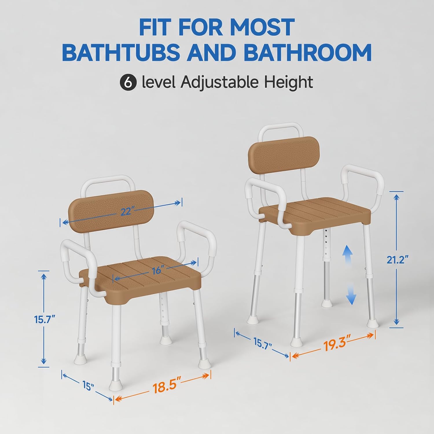 Detalle 2 de Loyoda Shower Chair, 350 lb Capacity, Adjustable Height, Removable Arms and Back