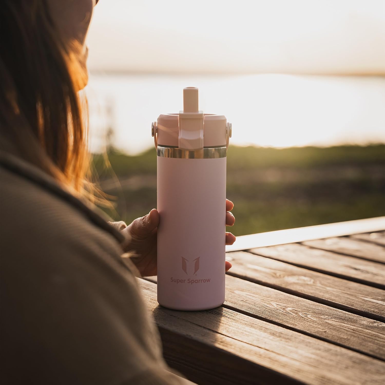 Detalle de Super Sparrow Edelstahl-Trinkflasche 750 ml mit weiter Öffnung und SwivelSip – Thermosflasche mit Strohhalm