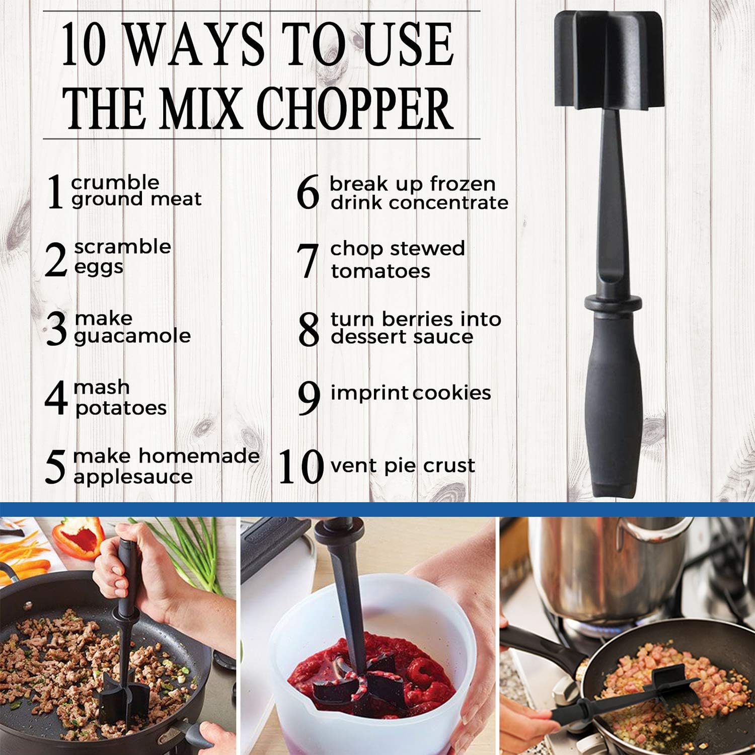 Detalle de Meat Chopper with 5 Curve Blades — Ground Beef Masher for Nonstick Pans (Heat-Resistant Nylon)