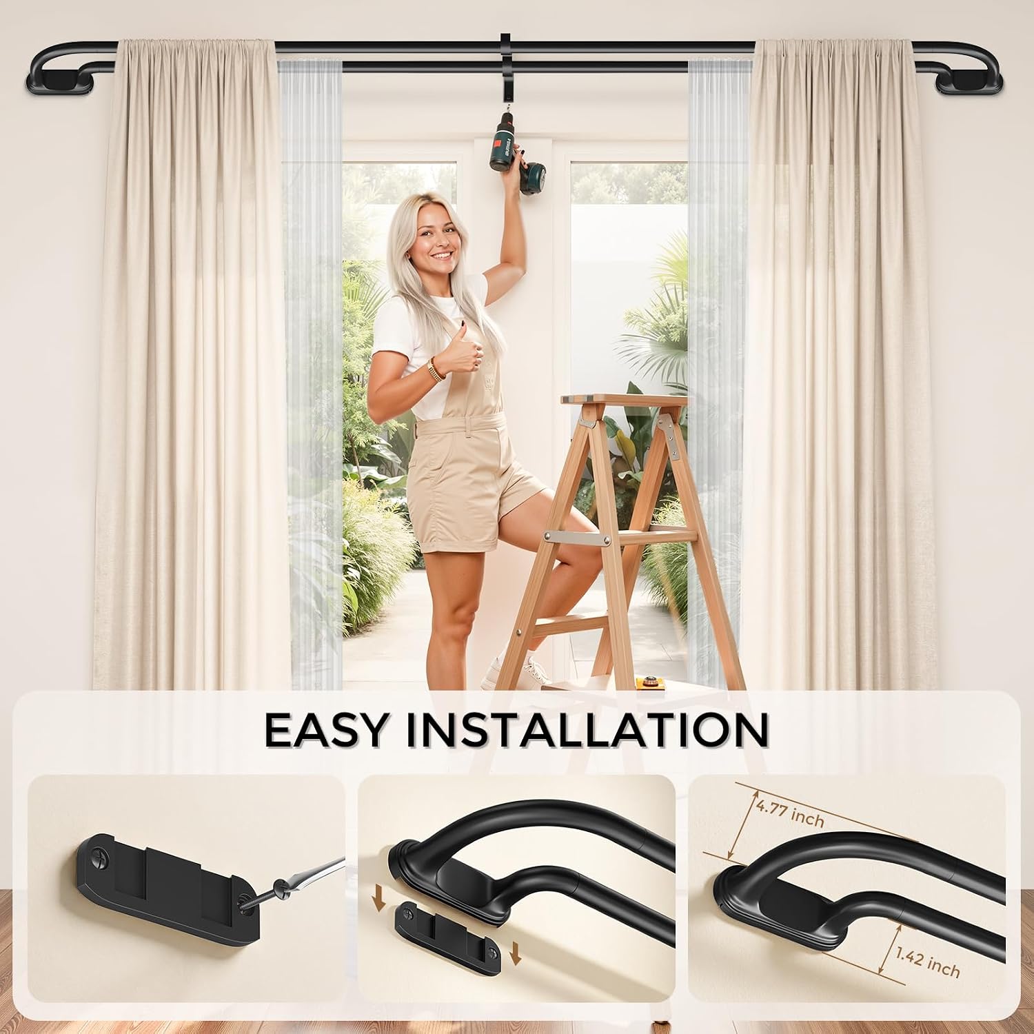 Detalle 1 de Rpxaiy Double Curtain Rod 36–120 Inches